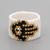 Adjustable Bohemian Style 304 Stainless Steel and Glass Seed Beads Cuff Rings FS-WG09053-13-1
