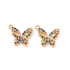 Butterfly Brass Micro Pave Colorful Cubic Zirconia Charms KK-G435-40G-2