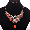 Alloy Rhinestone Hollow Peacock Bib Necklace & Stud Earrings Sets WGD829A-01-1