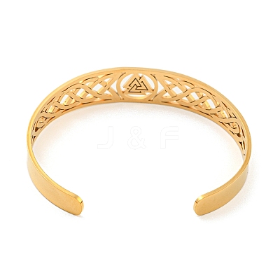 Viking Hollow Out Stainless Steel Valknut Open Cuff Bangles for Women BJEW-G708-02G-1