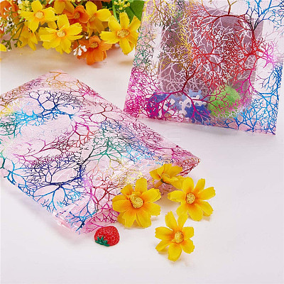 Rectangle Printed Organza Drawstring Bags CON-PW0001-058C-02-1