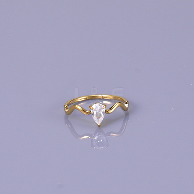 Teardrop 304 Stainless Steel with Clear Cubic Zirconia Finger Rings for Women FS-WG6614B-01-1