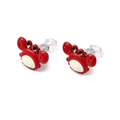 Brass Enamel Stud Earrings EJEW-A148-01A-1
