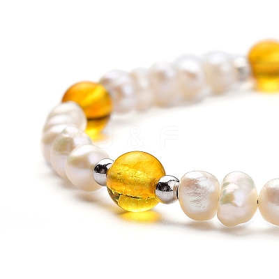 Natural Citrine(Dyed & Heated) Beaded Bracelets BJEW-JB05313-01-1