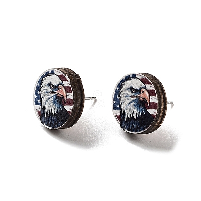 Independence Day Wood Stud Earrings EJEW-D108-01C-1