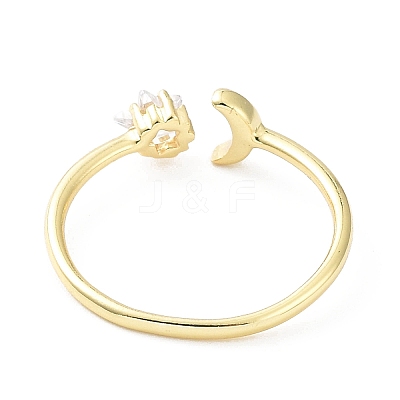 Rack Plating Brass Micro Pave Clear Cubic Zirconia Cuff Rings RJEW-C043-06G-1