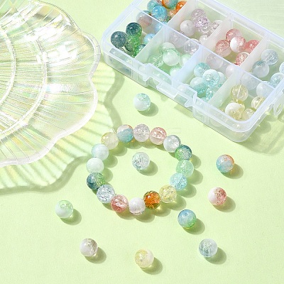 80Pcs 8 Colors Transparent Crackle Glass Beads GLAA-YW0003-50-1