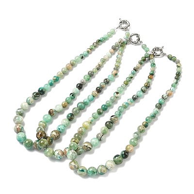 Natural Green Line Jasper Graduated Round Beaded Necklaces NJEW-F368-01P-1