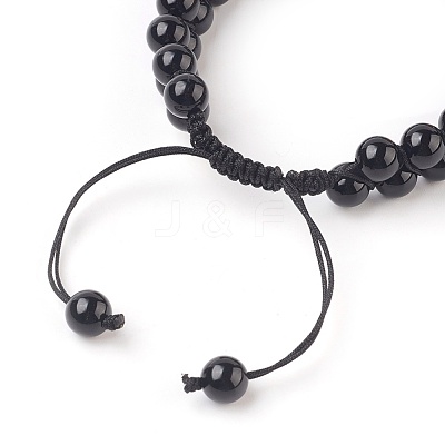 Chakra Natural Black Agate Braided Bead Bracelets BJEW-O164-A10-1