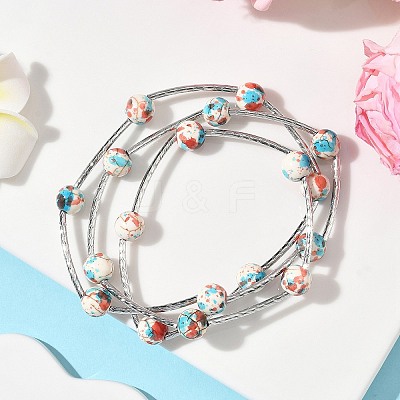 Round Synthetic Turquoise Beads Multi-strand Bracelets for Women BJEW-JB12335-01-1