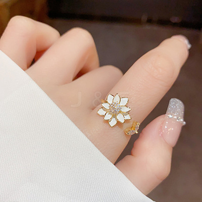 Fashionable Brass Micro Pave Cubic Zirconia with Enamel Cuff Rings FS-WGFDA76-02-1