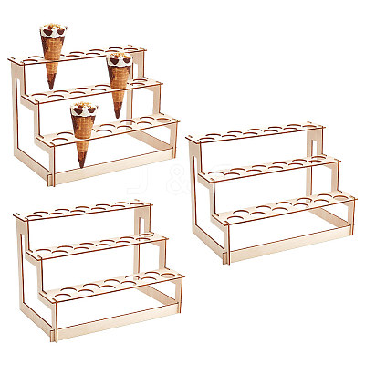 3-Tier Wooden Ice Cream Cone Display Risers ODIS-WH0017-090-1