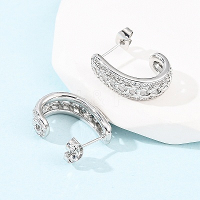 Brass Micro Pave Clear Cubic Zirconia Stud Earrings EJEW-B153-15P-1