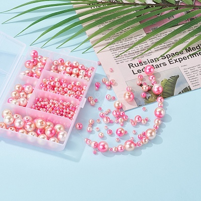 497Pcs 5 Style Rainbow ABS Plastic Imitation Pearl Beads OACR-YW0001-07D-1