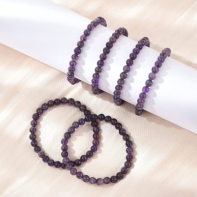 Natural Amethyst Beaded Stretch Bracelets X-BJEW-D446-B-47-1