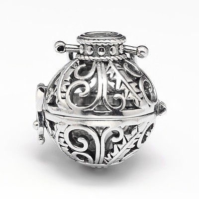 Rack Plating Brass Hollow Round Cage Pendants KK-M181-10AS-1