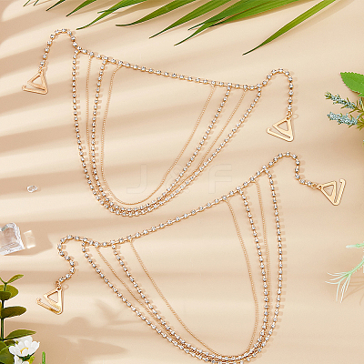 Alloy & Iron Crystal Rhinestone Tassel Sexy Shoulder Bra Body Chains AJEW-WH0455-359G-1