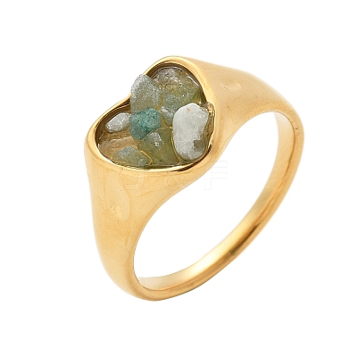 Heart Natural Aquamarine Finger Rings RJEW-D303-01G-02-1