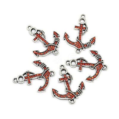 Anchor Antique Silver Tone Alloy Rhinestone Links connectors LS-ALRI-N024-03D-1