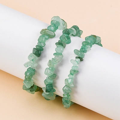 Unisex Chip Natural Green Aventurine Beaded Stretch Bracelets BJEW-S143-11-1