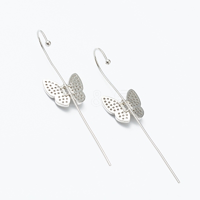 Brass Micro Pave Clear Cubic Zirconia Ear Wrap Crawler Hook Earrings EJEW-J101-17P-1