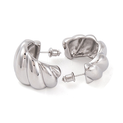 Twist C-Shaped Brass Half Hoop Stud Earrings for Women EJEW-G391-17P-1