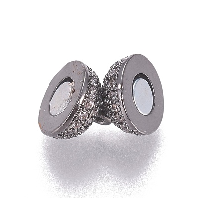 Brass Micro Pave Cubic Zirconia Magnetic Clasps with Loops ZIRC-G097-01-1