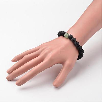 Natural Lava Rock Beaded Stretch Bracelets BJEW-JB02294-1