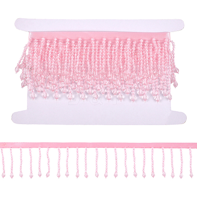 2.5 Yards Plastic Beads & Polyester Lace Ribbon SRIB-HY0001-16-1