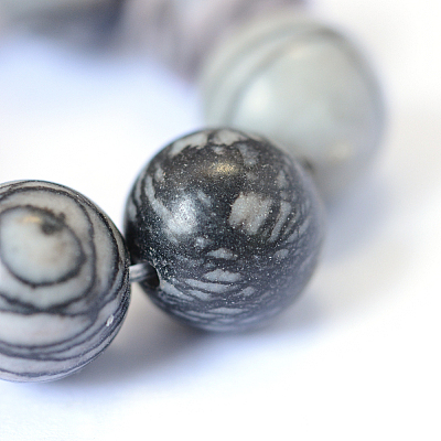 Natural Black Silk Stone/Netstone Round Bead Strands G-E334-4mm-05-1