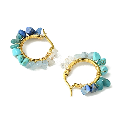 Natural Mixed Stone Chips Hoop Earrings EJEW-JE06022-01-1