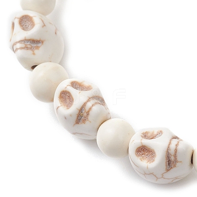 2Pcs 2 Styles Halloween Synthetic Turquoise Skull & Round Beaded Stretch Bracelet Sets for Men Women BJEW-JB12252-1