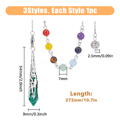 3Pcs 3 Style Gemstone Pointed Dowsing Pendulums FIND-FH0007-44-1