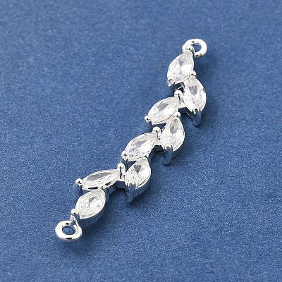 Brass Pave Clear Cubic Zirconia Leaf Links Connector Charms KK-Z156-15S-1
