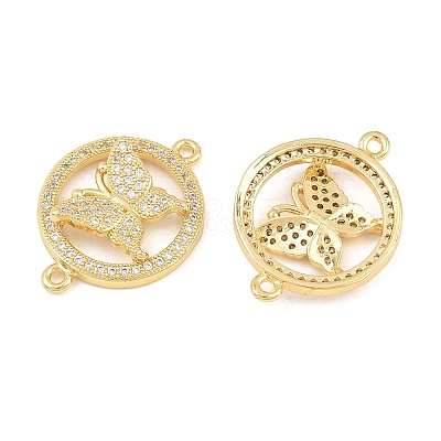 Brass Micro Pave Clear Cubic Zirconia Connector Charms CU-CBA908F-04G-01-1