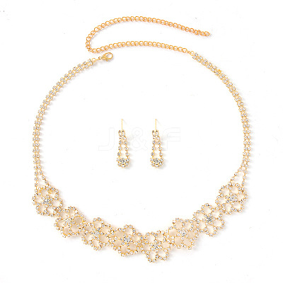 Flower Alloy Rhinestone Stud Earrings & Choker Necklaces Sets for Women FS-WG6F9DC-02-1