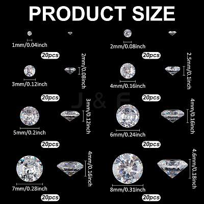 160Pcs 8 Styles Cubic Zirconia Cabochons ZIRC-PH0001-52-1
