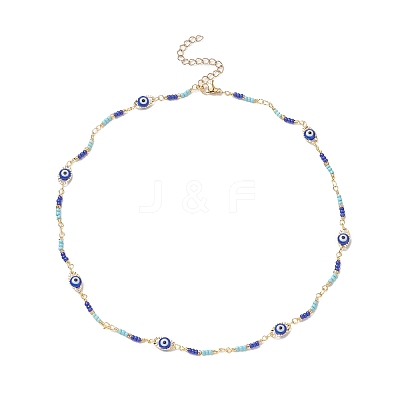Brass Evil Eye & Glass Beaded Chain Necklace NJEW-JN04312-1