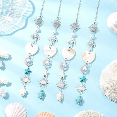 4Pcs Synthetic Turquoise Starfish Turtle Beads Hanging Suncatchers HJEW-CN0001-39-1