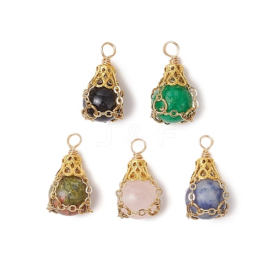 Natural Rose Quartz/Unakite/Black Stone/Blue Spot Jasper/White Jade Pendants PALLOY-JF03396-1