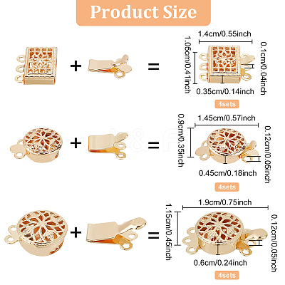 12Sets 3 Style 3-Strand 6-Hole Brass Box Clasps KK-BC0008-24-1