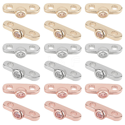 18Pcs 3 Colors Brass Micro Pave Clear Cubic Zirconia Slide Charms KK-GO0001-29-1