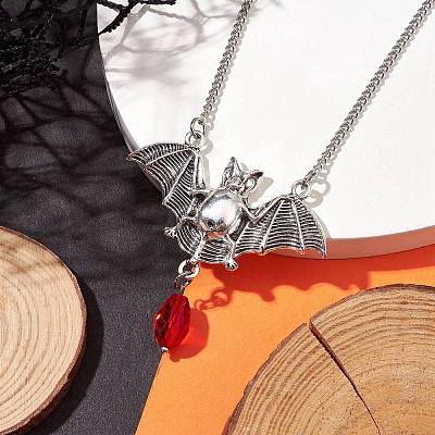 Alloy Bat and Glass Pendant Necklaces NJEW-TA00141-1