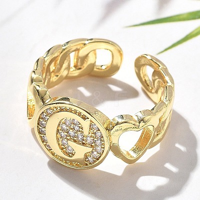 Brass Micro Pave Clear Cubic Zirconia Open Cuff Rings for Women RJEW-K289-02G-G-1