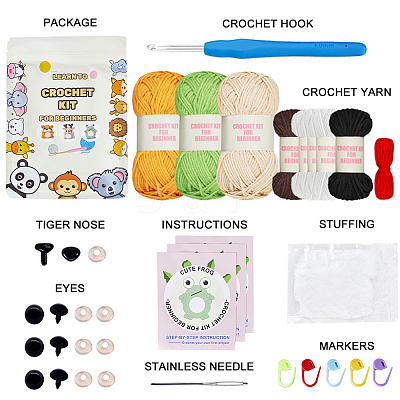 1 Set Elk/Tiger/Frog DIY Knitting Kits for Beginners DIY-SC0026-48-1
