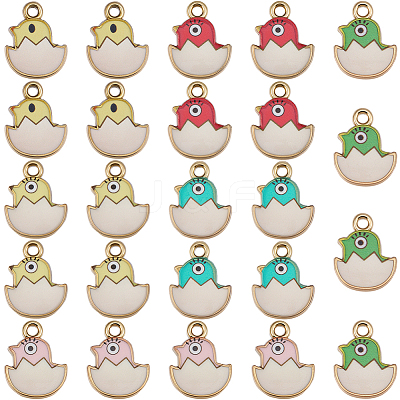 24Pcs 6 Colors Printed Light Gold Tone Alloy Pendants ENAM-BM0001-33-1