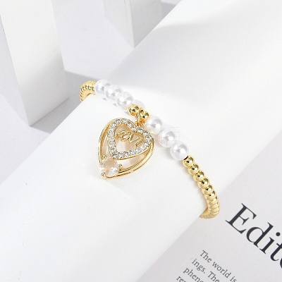 Brass Micro Pave Cubic Zirconia Charm Bracelets for Women LS-BJEW-M050-02G-03-1