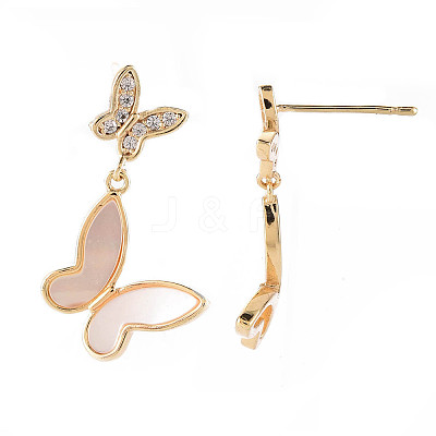 Brass Micro Pave Clear Cubic Zirconia Dangle Stud Earrings EJEW-T007-17G-B-NF-1