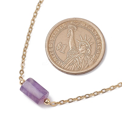 Natural Amethyst/Rose Quartz/Tiger Eye/Amazonite/Sodalite Faceted Column Pendant Necklaces NJEW-JN05133-02-1