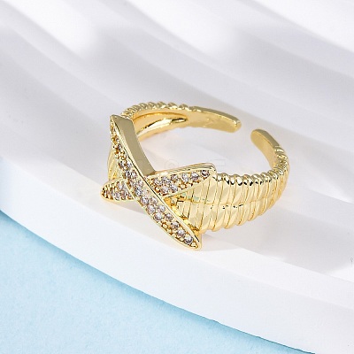 Brass Micro Pave Clear Cubic Zirconia Cuff Rings for Women RJEW-U043-08G-1